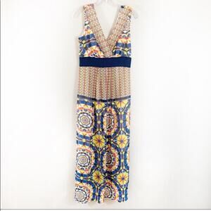 Ann Taylor V-Neck Geometric Pint Maxi Dress